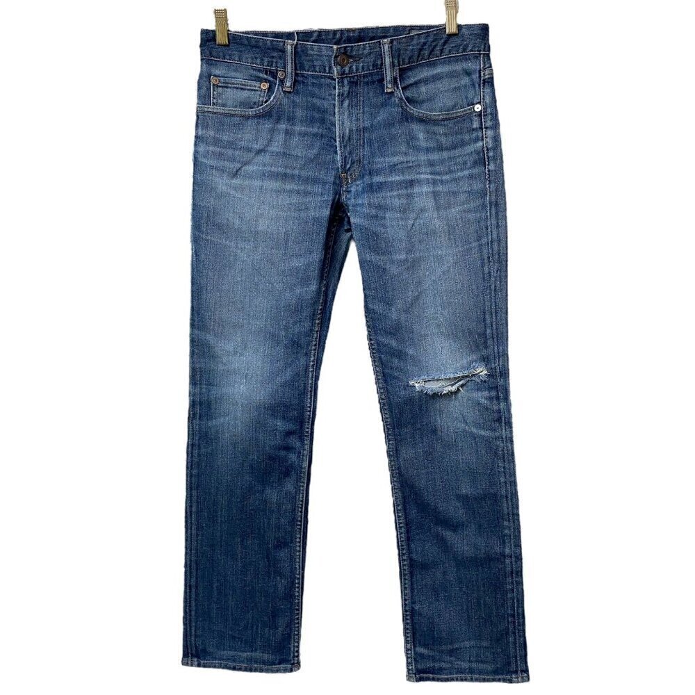 BONOBOS Men's Jeans 31x30 Straight Leg Medium Wash Blue Denim Distressed